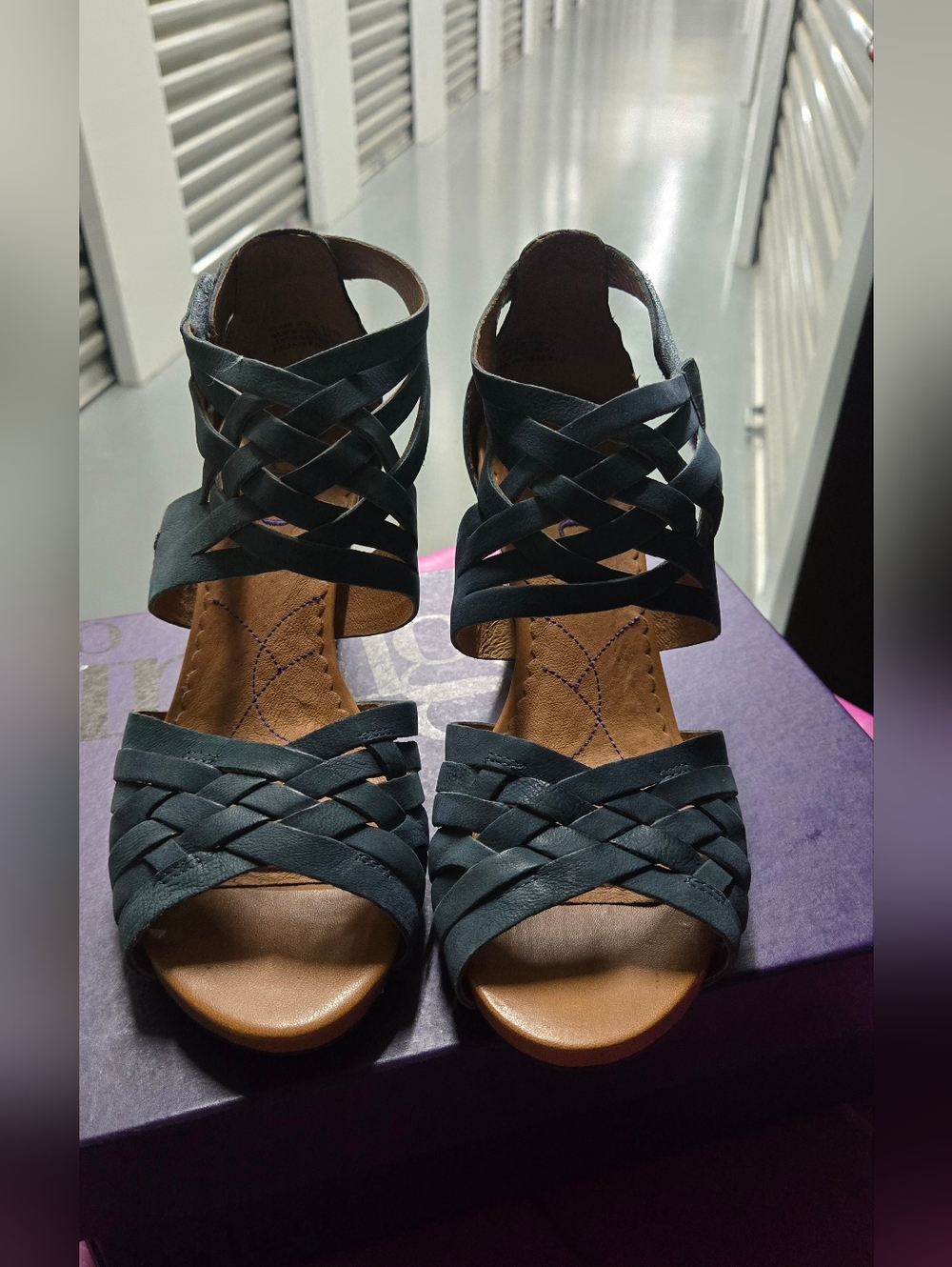 Indigo By Clarks Leather Wedge Sandal Dark Blue